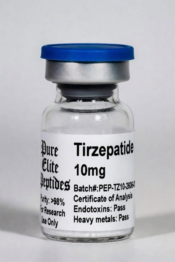 Tirzepatide 10mg peptide vial for research and health use.