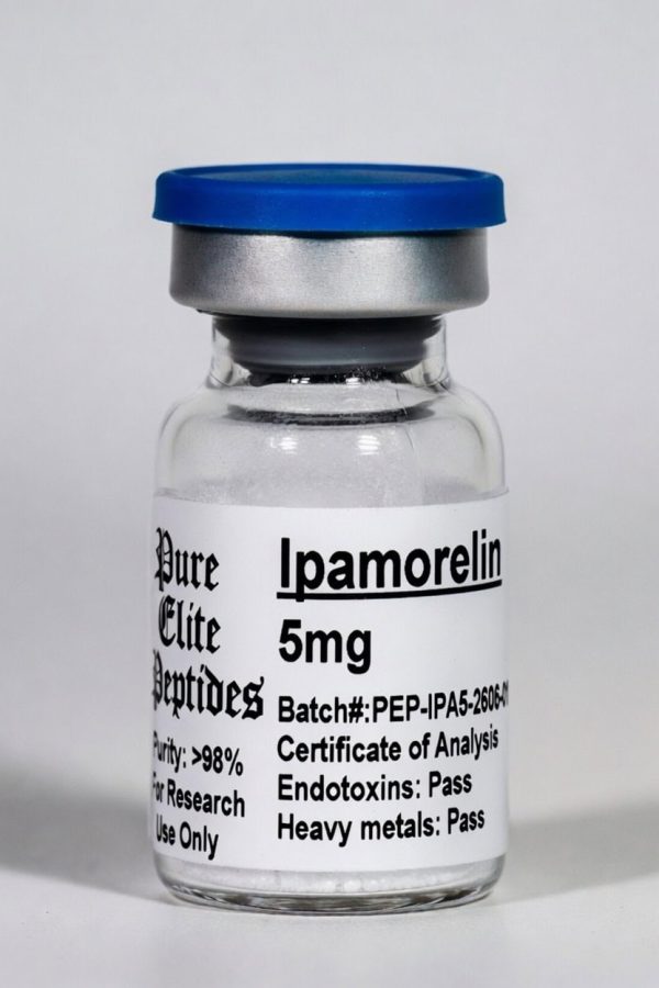 Ipamorelin 5mg peptide vial for research and supplement use.