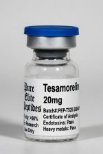 Tesamorelin 20mg peptide vial for muscle growth and anti-aging benefits.