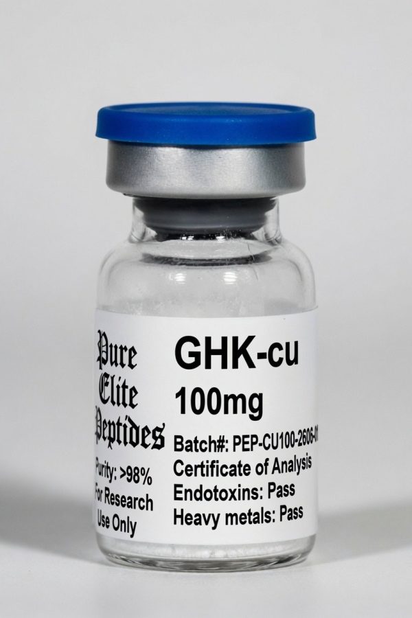 Pure Elite Peptides GHK-cu 100mg vial for research and supplement use.