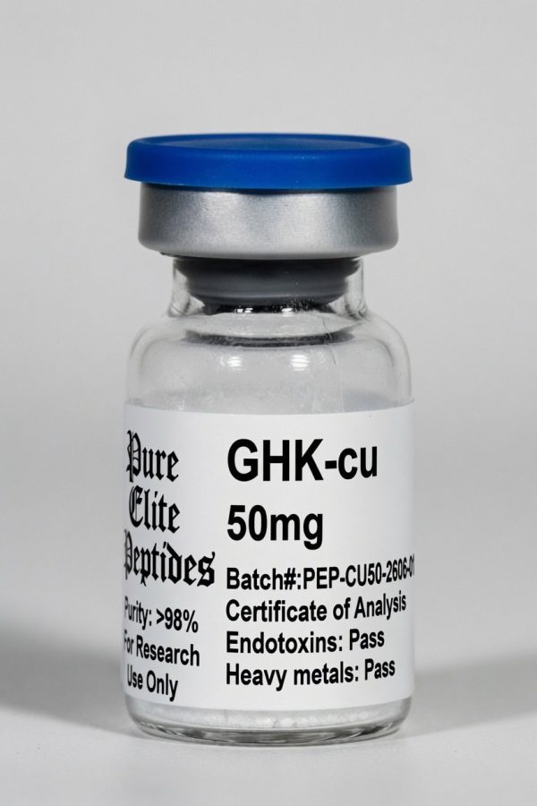 Pure Elite Peptides GHK-cu 50mg supplement vial for health and wellness.