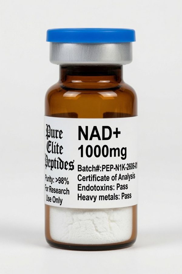 Pure Elite NAD+ 1000mg supplement bottle for health and wellness.