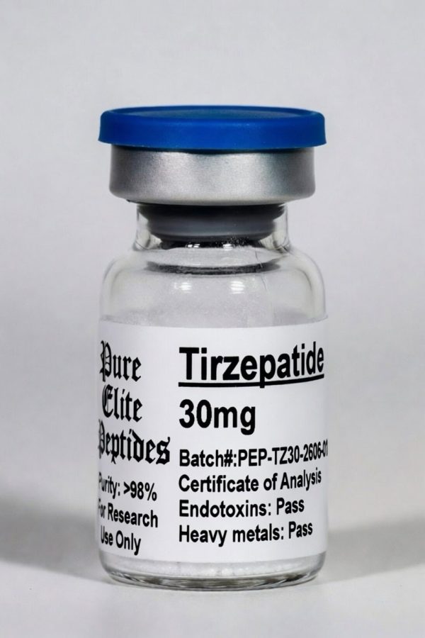 Tirzepatide 30mg peptide vial for health and fitness.