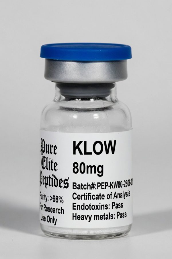 KLOW 80mg peptide supplement vial with blue cap for health and fitness.